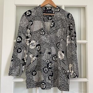 Escada black & white graphic print blazer 100% cotton women's 34 / 4 / small S